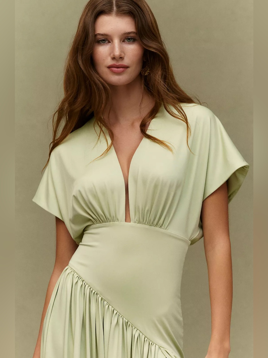 Delfi Collective Sade Asymmetric Maxi Dress Elegant Sage Green V-Neck — image 4 of 8